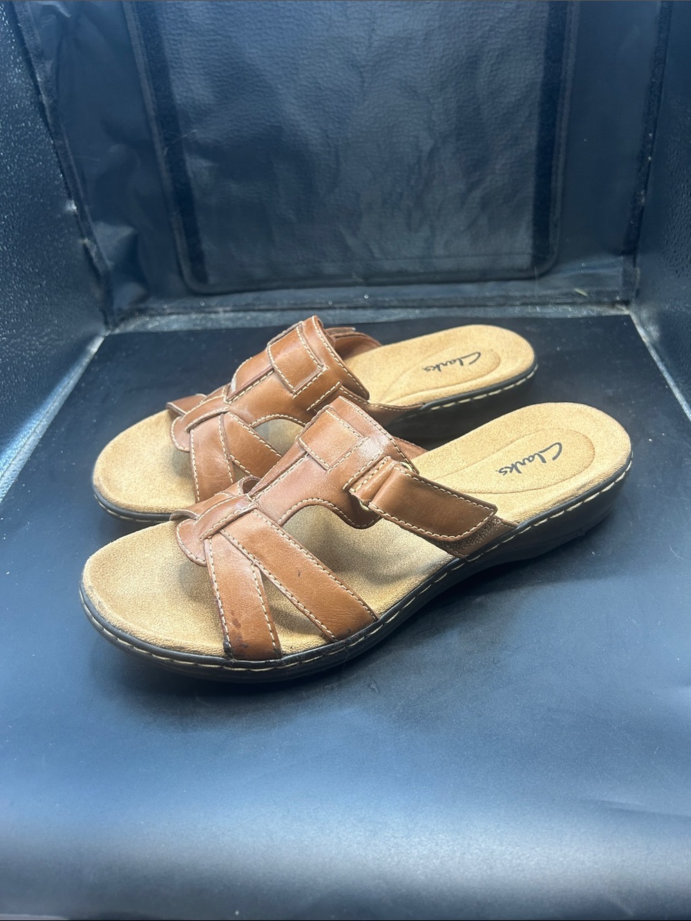 Clarks Women's Tan Leather Slip-On Mules